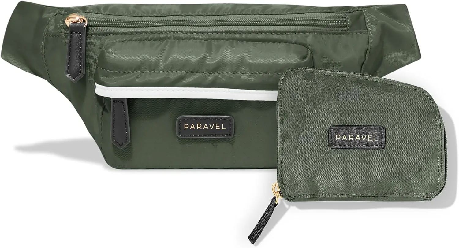 Paravel Fold-Up Belt Bag | Made with Sustainable Recycled Polyester | Belt Bag with Adjustable Straps | Safari Green
