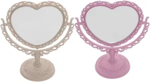 PartyKindom Vintage Style Desktop Makeup Mirror Heart Shaped Home Mirror Rotatable for Detailed Application