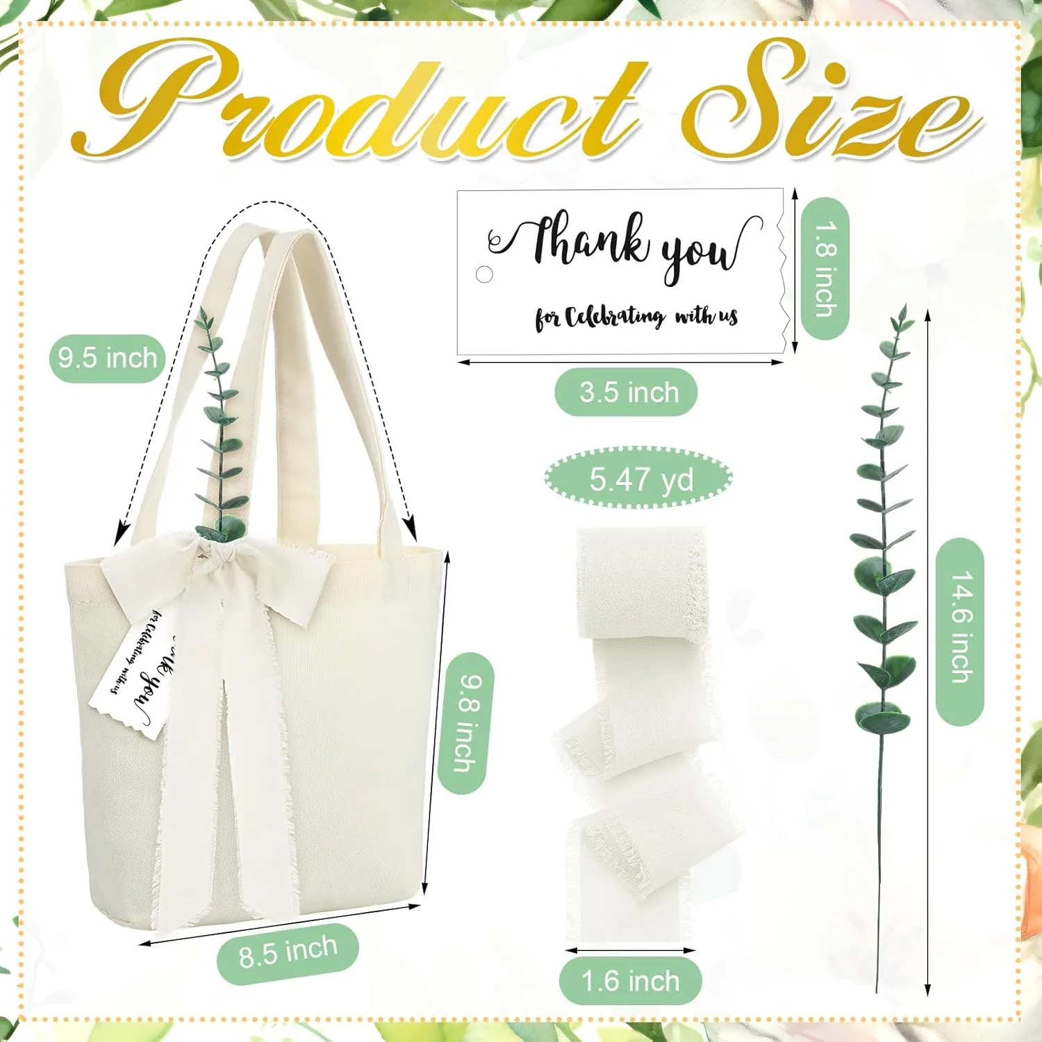 Paterr 75 Pcs 24 Sets Wedding Welcome Bags Bulk for Guests with Handle Reusable Canvas Gift Bags with Chiffon Ribbon Eucalyptus Stems Cards for Wedding Baby Shower Party Favor