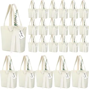 Paterr 75 Pcs 24 Sets Wedding Welcome Bags Bulk for Guests with Handle Reusable Canvas Gift Bags with Chiffon Ribbon Eucalyptus Stems Cards for Wedding Baby Shower Party Favor