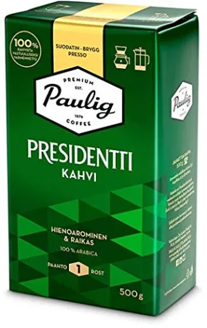 Paulig Presidentti (President) - Fine Grind - Premium Filter Blend Ground Coffee - Bag 500g (Finland) (12 Bags (Save 50%))