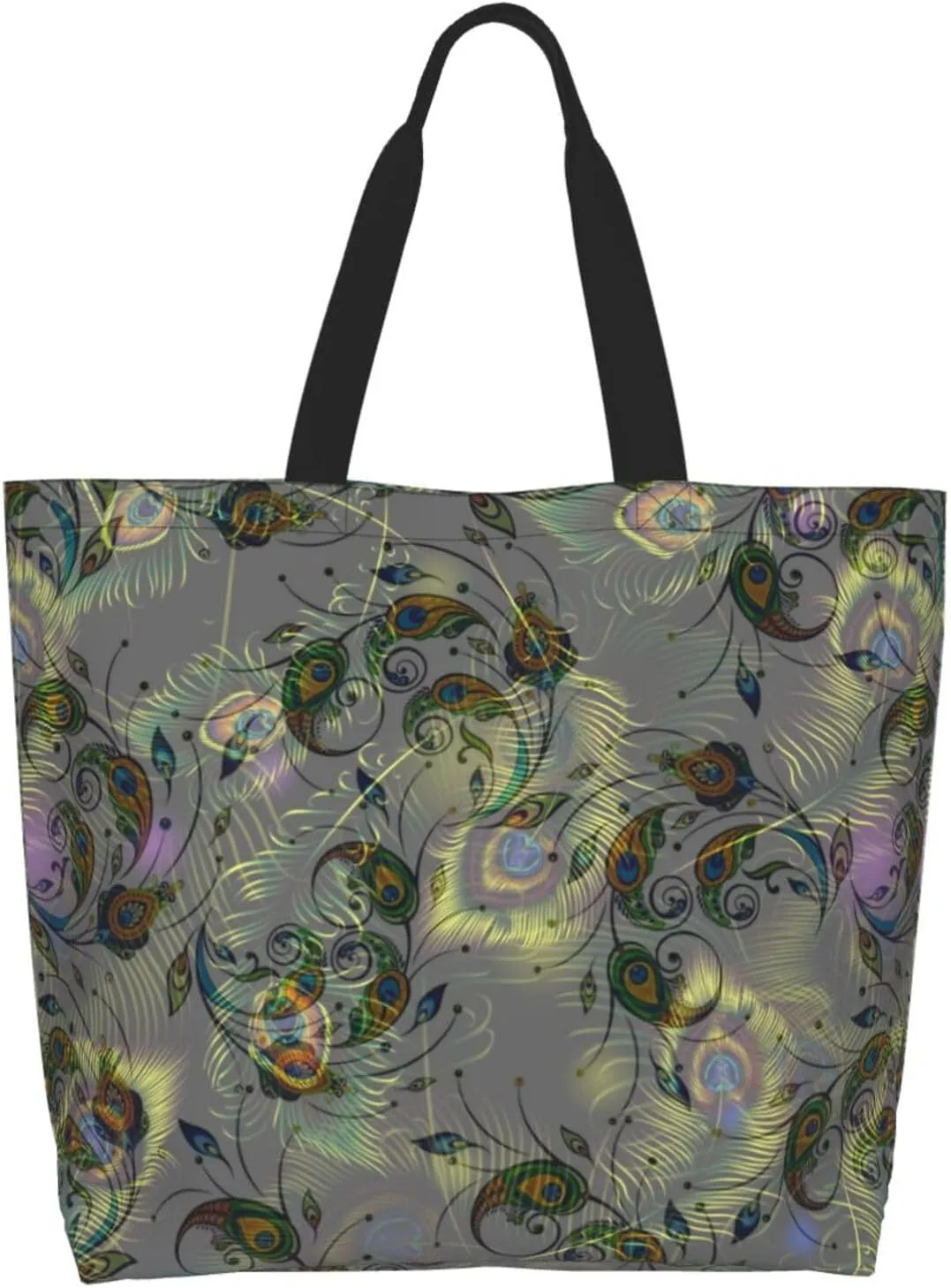 Peacock Canvas Tote Bag Womens Shoulder Bag Handbag Casual Grocery Bags Feather Bag for Outdoor