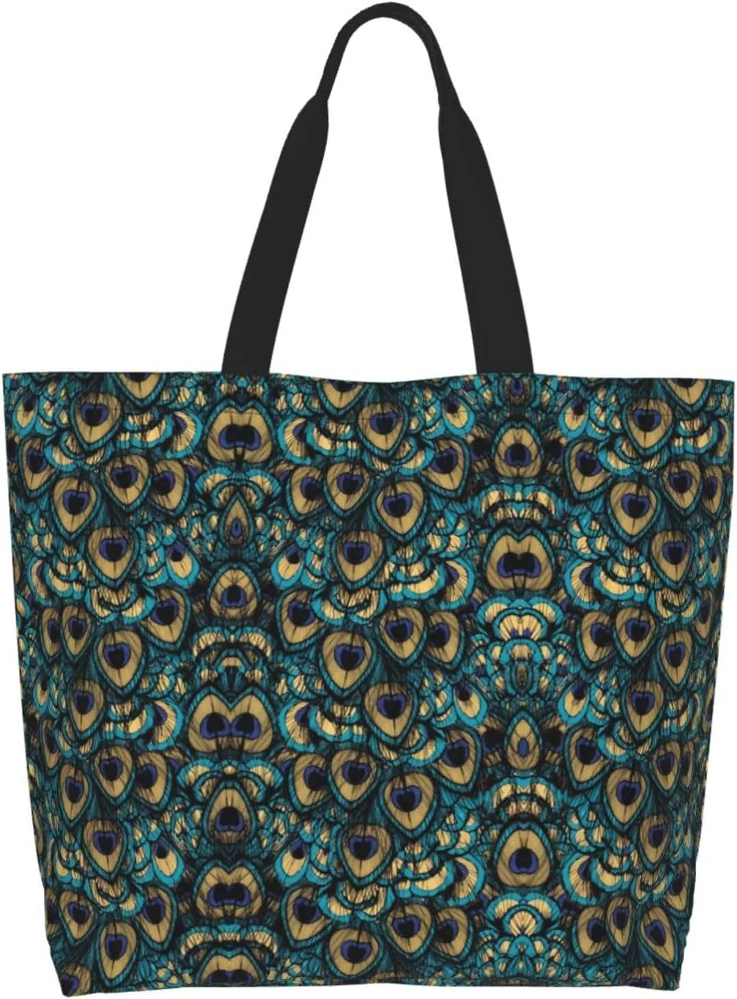 Peacock Canvas Tote Bag Womens Shoulder Bag Handbag Casual Grocery Bags Feather Bag for Outdoor