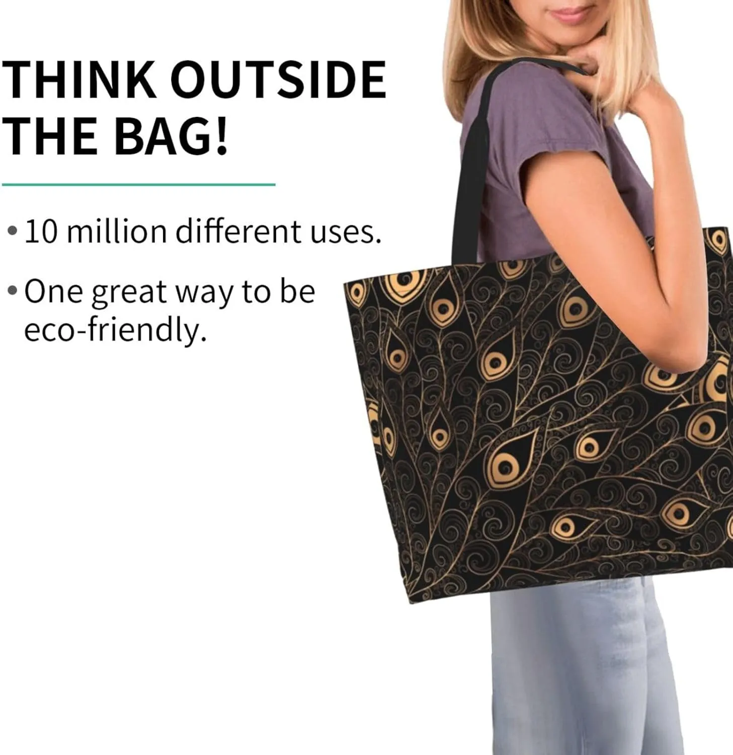 Peacock Canvas Tote Bag Womens Shoulder Bag Handbag Casual Grocery Bags Feather Bag for Outdoor