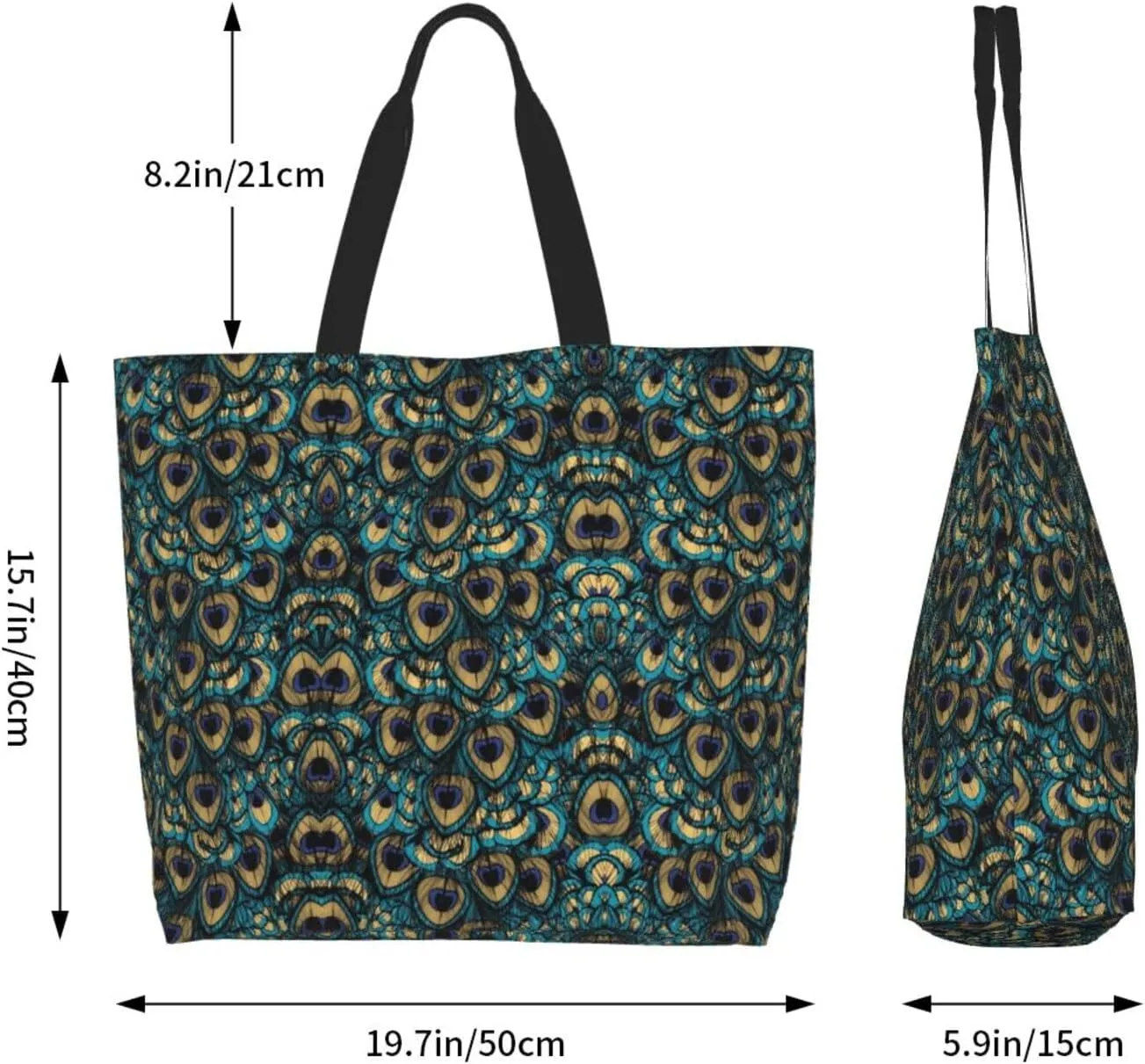 Peacock Canvas Tote Bag Womens Shoulder Bag Handbag Casual Grocery Bags Feather Bag for Outdoor