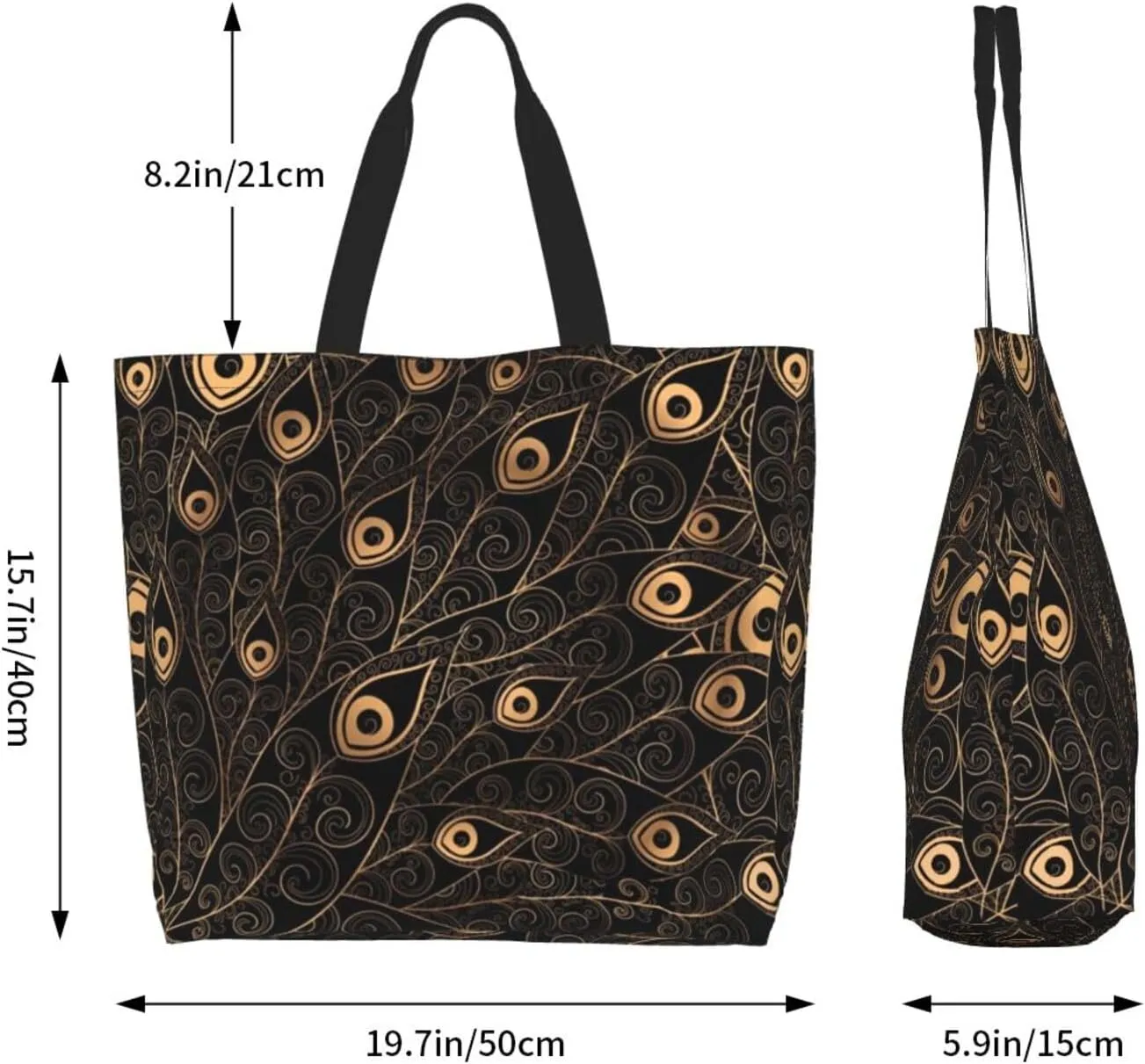 Peacock Canvas Tote Bag Womens Shoulder Bag Handbag Casual Grocery Bags Feather Bag for Outdoor