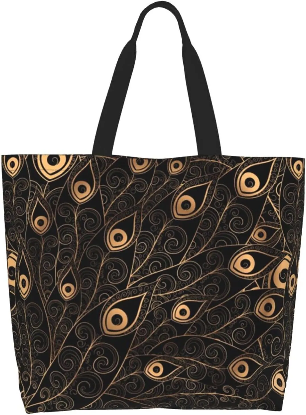 Peacock Canvas Tote Bag Womens Shoulder Bag Handbag Casual Grocery Bags Feather Bag for Outdoor