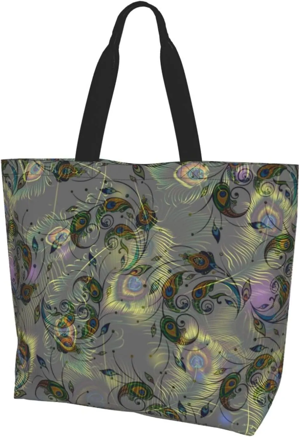 Peacock Canvas Tote Bag Womens Shoulder Bag Handbag Casual Grocery Bags Feather Bag for Outdoor