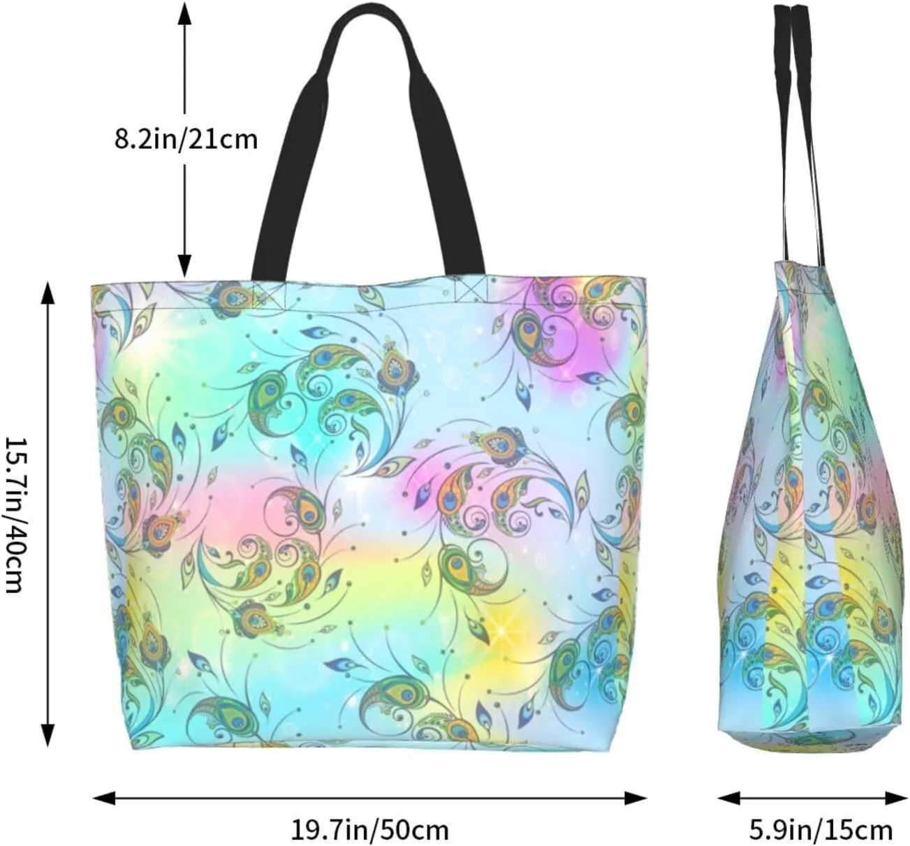Peacock Canvas Tote Bag Womens Shoulder Bag Handbag Casual Grocery Bags Feather Bag for Outdoor
