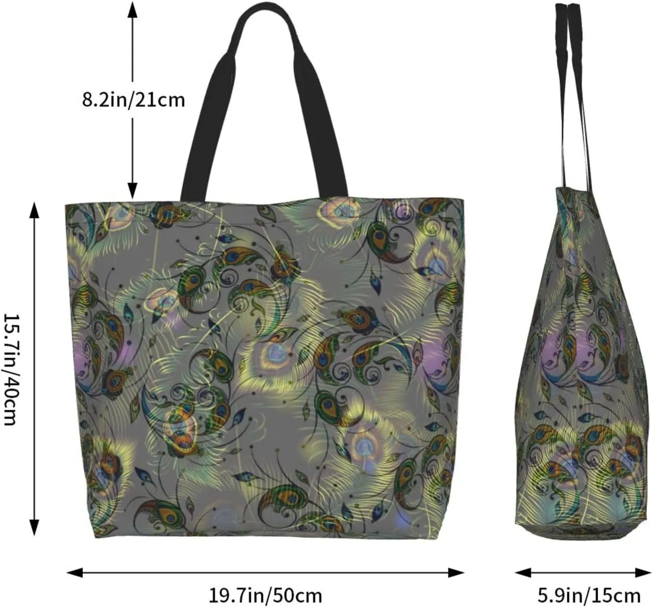 Peacock Canvas Tote Bag Womens Shoulder Bag Handbag Casual Grocery Bags Feather Bag for Outdoor