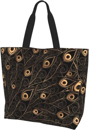 Peacock Canvas Tote Bag Womens Shoulder Bag Handbag Casual Grocery Bags Feather Bag for Outdoor