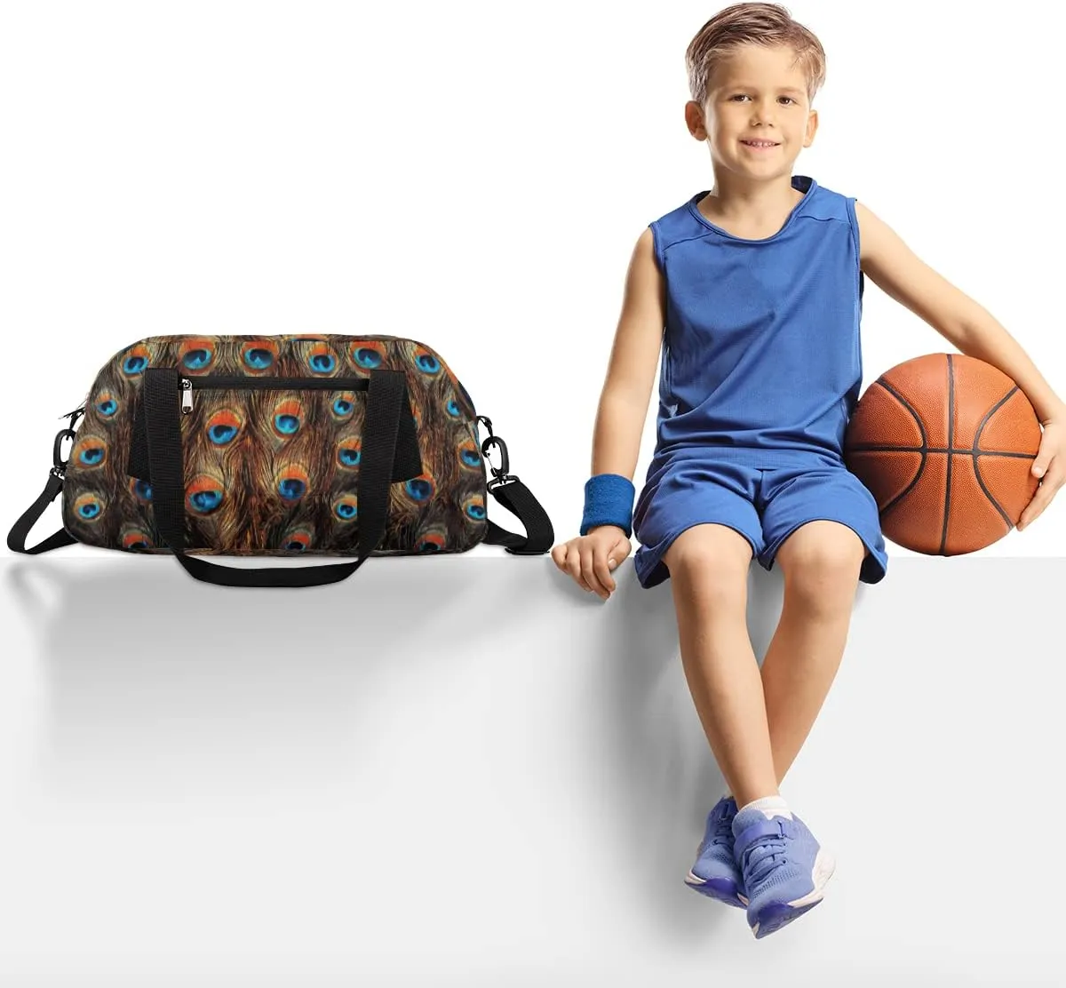 Peacock Feather Kids Duffel Bag for Girls Boys Teens, Peacock Feather Oil Painting Dance Bag Overnight Small Duffel Bag Carry On Weekend Sports Gym Travel Bag for School Practice Gymnastics Ballet