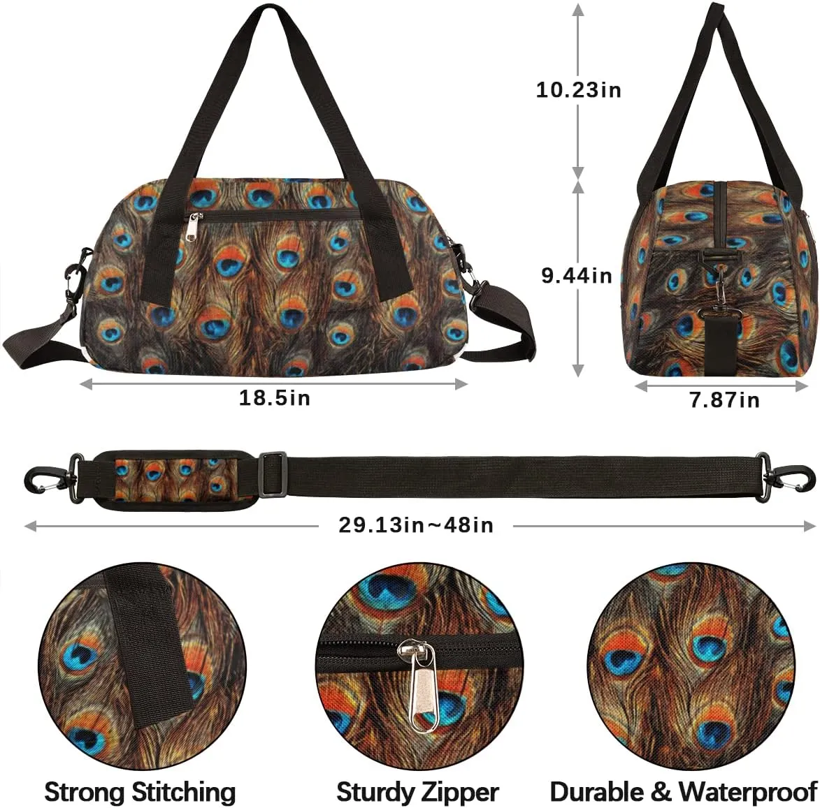 Peacock Feather Kids Duffel Bag for Girls Boys Teens, Peacock Feather Oil Painting Dance Bag Overnight Small Duffel Bag Carry On Weekend Sports Gym Travel Bag for School Practice Gymnastics Ballet