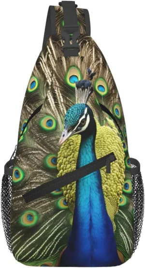 Peacock Feather Print Sling Bag For Women Men Fashion One Shoulder Crossbody Bag Travel Fanny Pack Cross Body Bags