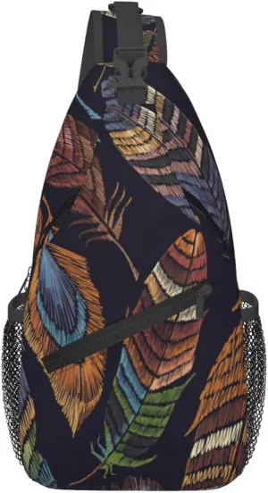 Peacock feather print Sling Bag Sport Hiking Daypack Crossbody Shoulder Backpack Chest Bag Men Women