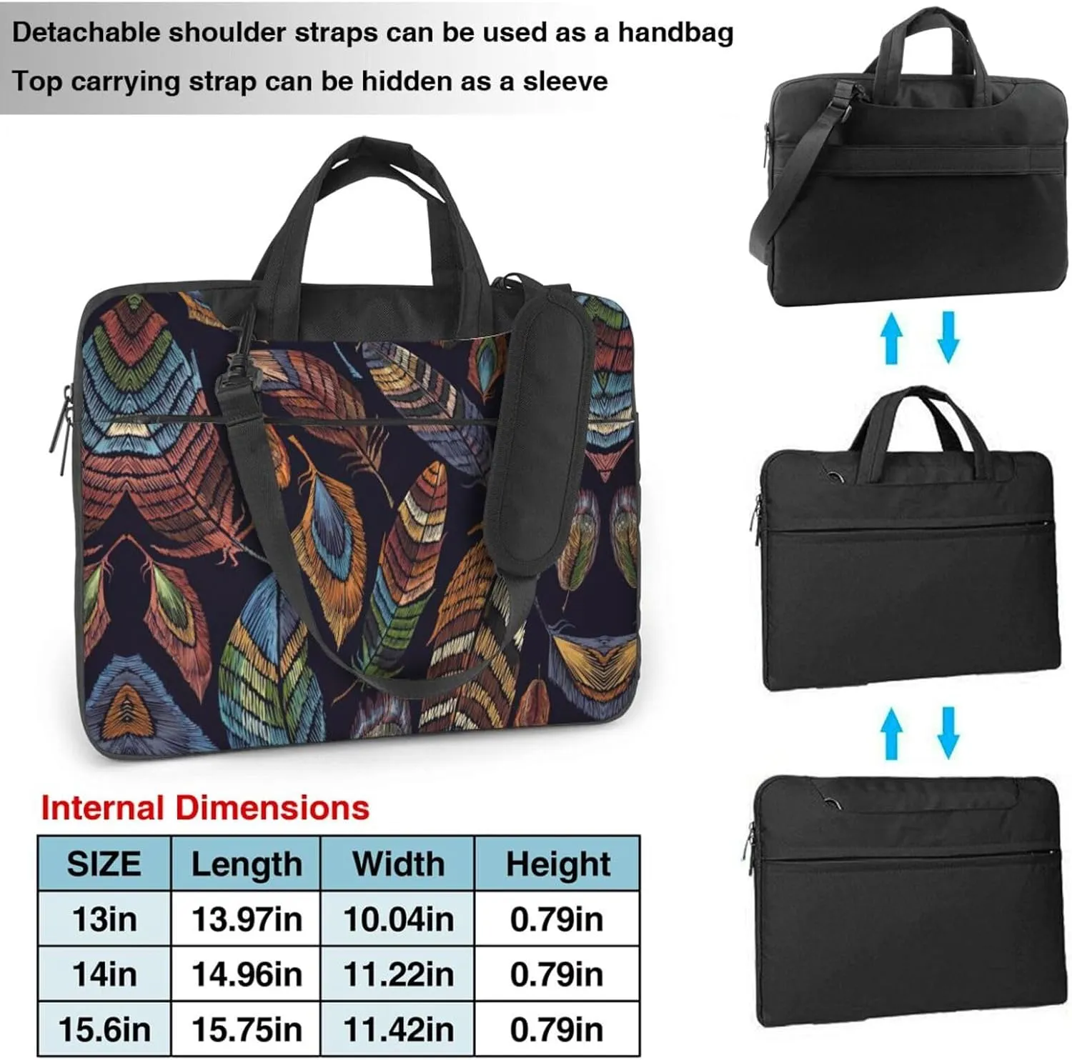 Peacock feather Print Work Laptop Bag Stylish and Protective Laptop Case Briefcase for Men Women Office