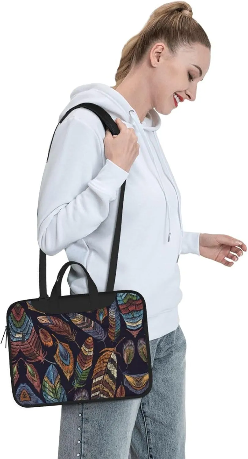 Peacock feather Print Work Laptop Bag Stylish and Protective Laptop Case Briefcase for Men Women Office