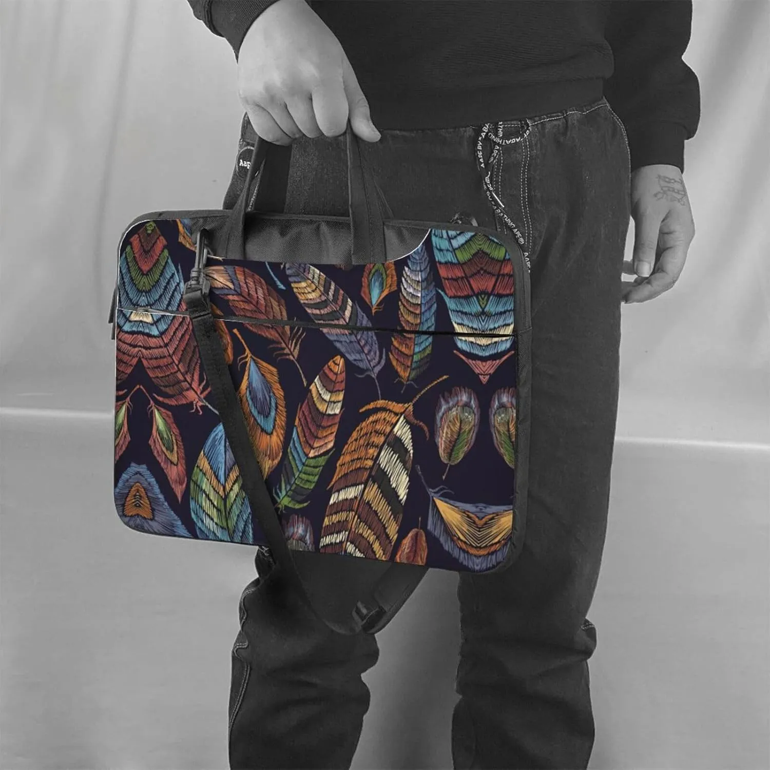Peacock feather Print Work Laptop Bag Stylish and Protective Laptop Case Briefcase for Men Women Office