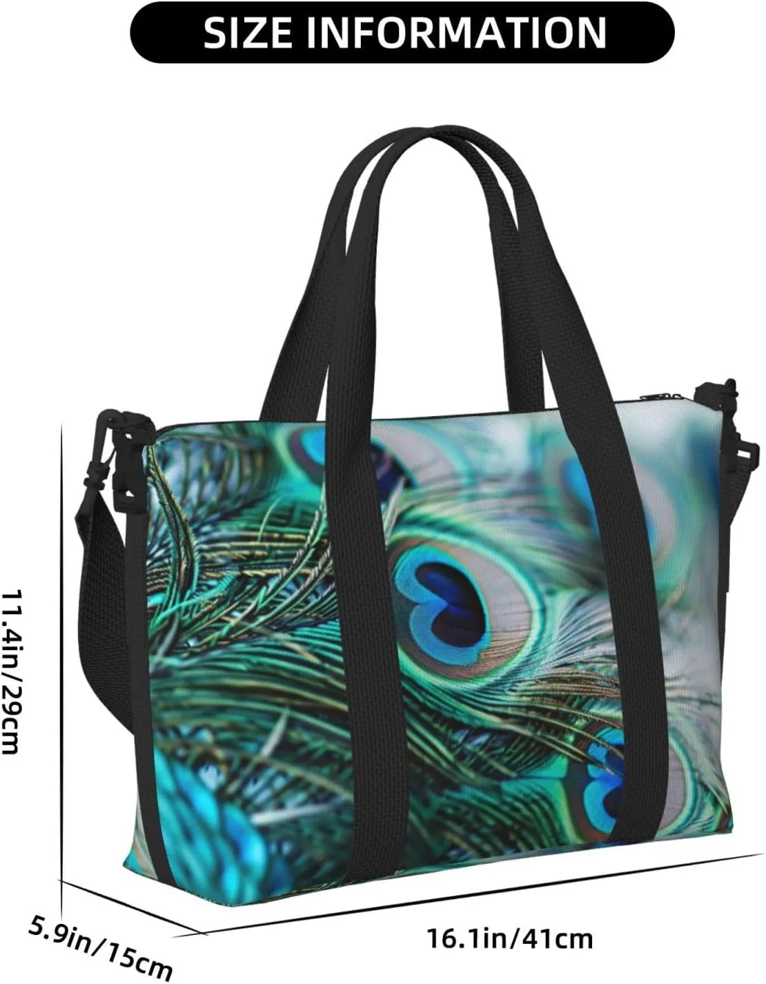 Peacock Feather Travel Duffel Bags for Women Men, Sports Training Gym Bag Dance Bag with Adjustable Shoulder Strap Bird Weekender Overnight Bag