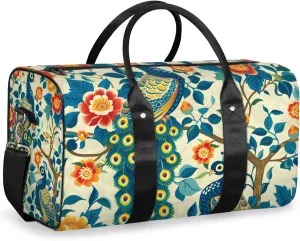 Peacock Travel Duffle Bag for Women Men Gym Duffel Foldable Bag Waterproof Weekender Watercolor Bird Feather Duffle Tote