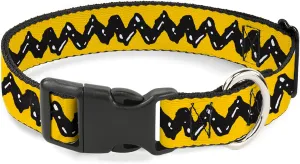 Peanuts Worldwide LLC Pet Collar, Dog Collar Plastic Buckle, Peanuts Charlie Brown Zig Zag Stripe Yellow Black, 15 to 24 Inches 1.0 Inch Wide