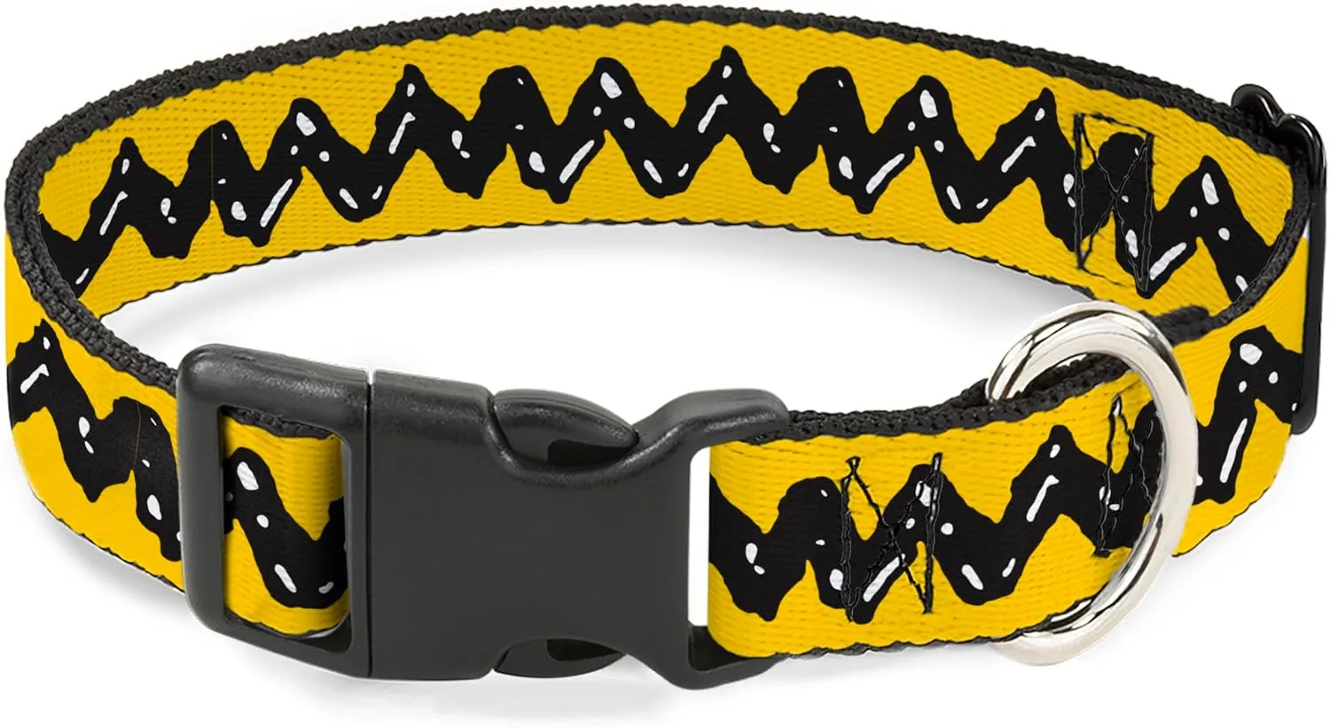 Peanuts Worldwide LLC Pet Collar, Dog Collar Plastic Buckle, Peanuts Charlie Brown Zig Zag Stripe Yellow Black, 15 to 24 Inches 1.0 Inch Wide