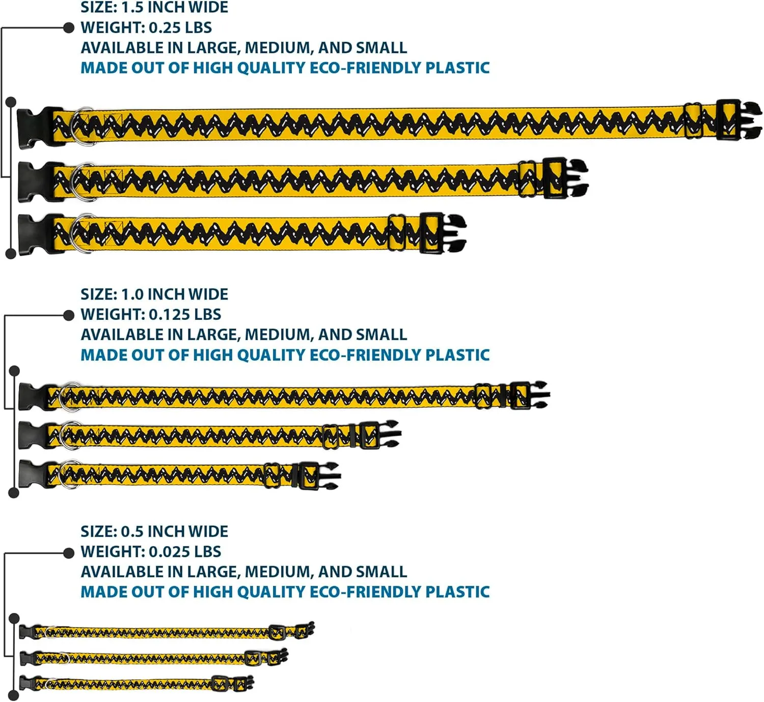 Peanuts Worldwide LLC Pet Collar, Dog Collar Plastic Buckle, Peanuts Charlie Brown Zig Zag Stripe Yellow Black, 15 to 24 Inches 1.0 Inch Wide