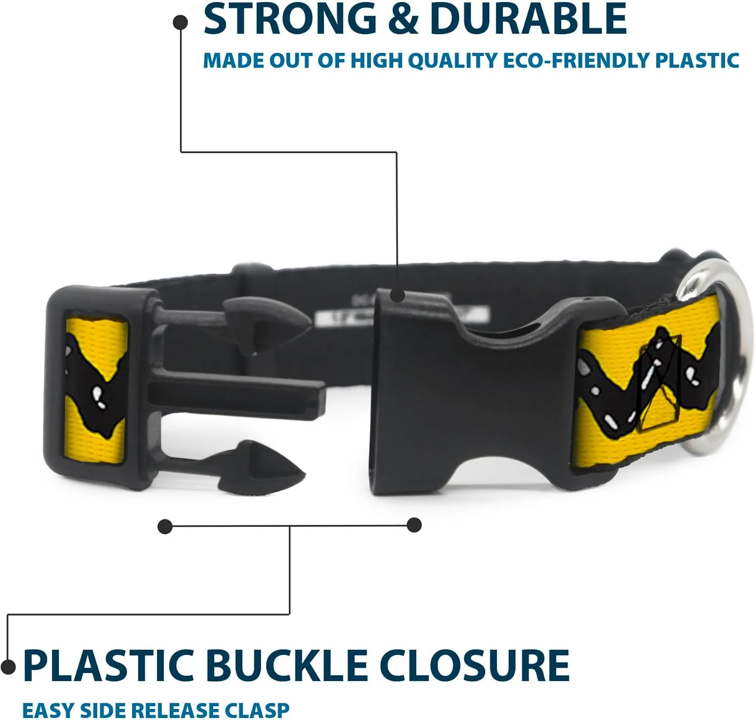 Peanuts Worldwide LLC Pet Collar, Dog Collar Plastic Buckle, Peanuts Charlie Brown Zig Zag Stripe Yellow Black, 15 to 24 Inches 1.0 Inch Wide