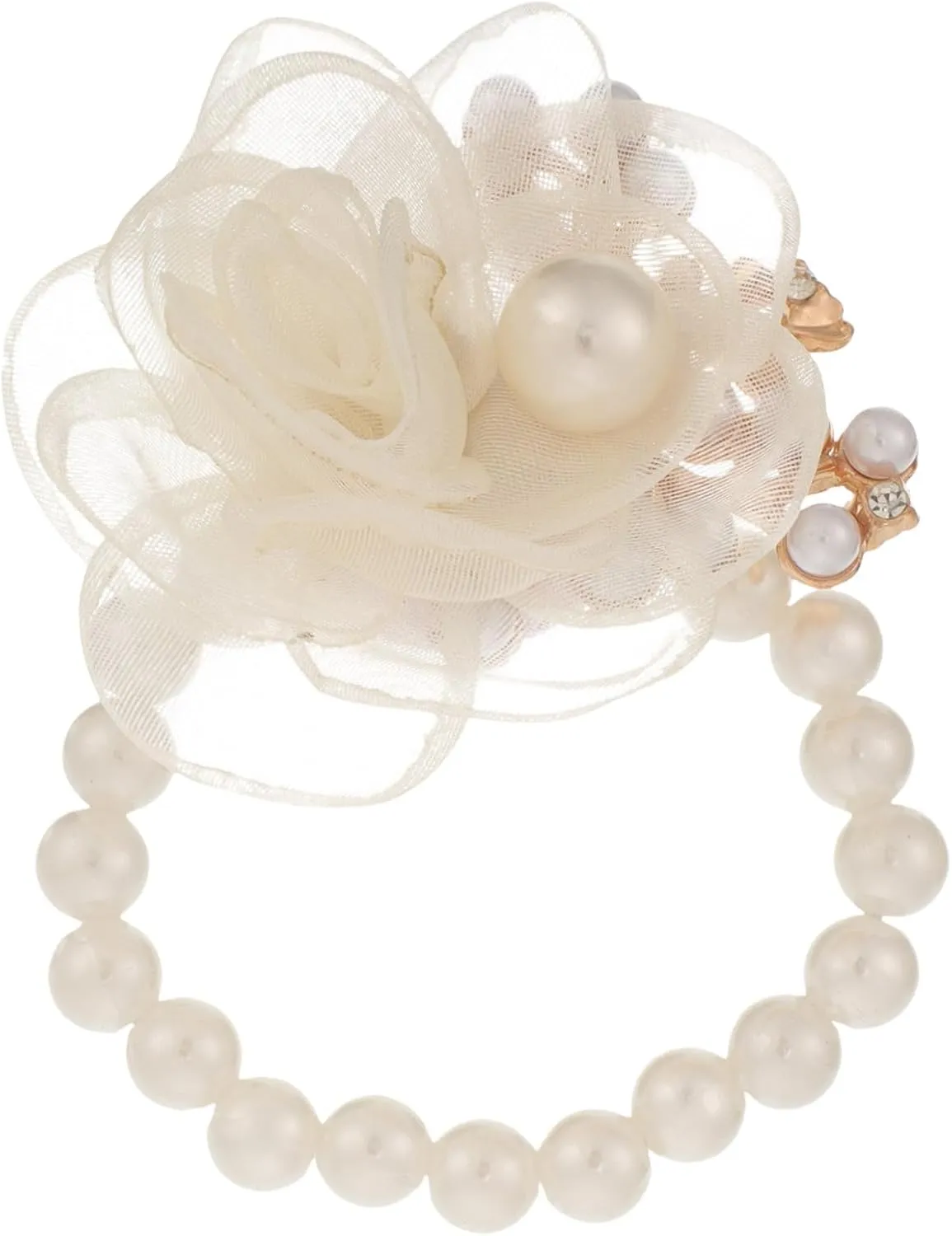 Pearl Embellished Wrist Corsage Wedding Bridesmaid Floral Wrist Flower Elegant Corsage Bracelet Artificial Flower Wrist Decor