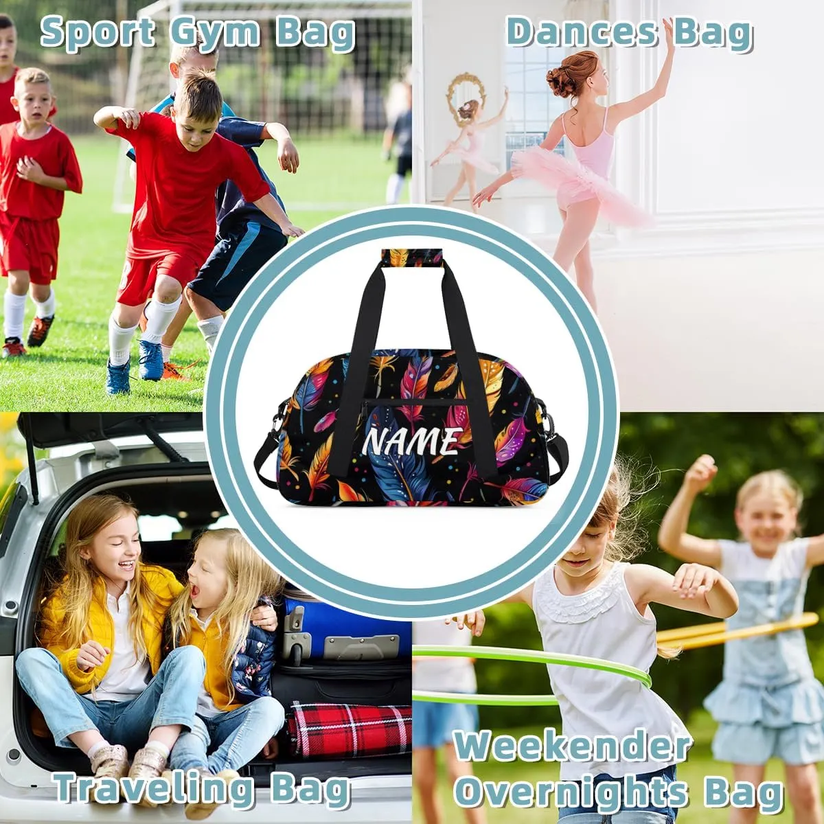 Personalized Custom Gym Bag for Women Men Carry on Colorful Feather Travel Duffel Tote Animal Skin Overnight Workout Weekender Bag
