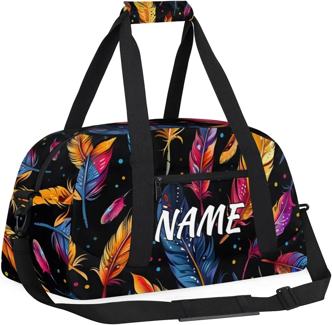 Personalized Custom Gym Bag for Women Men Carry on Colorful Feather Travel Duffel Tote Animal Skin Overnight Workout Weekender Bag