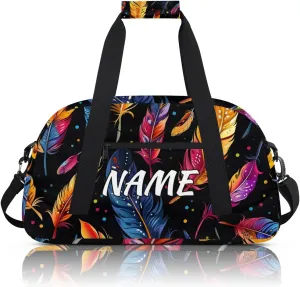 Personalized Custom Gym Bag for Women Men Carry on Colorful Feather Travel Duffel Tote Animal Skin Overnight Workout Weekender Bag