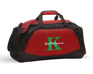 Personalized Gym Bag for Girls Teens Monogrammed Gym Bag Overnight Travel Bag for Girls Cute Initial Duffle Athletic Workout Bag with Shoe Compartment (Bag Only, Script Font, Red/Black)