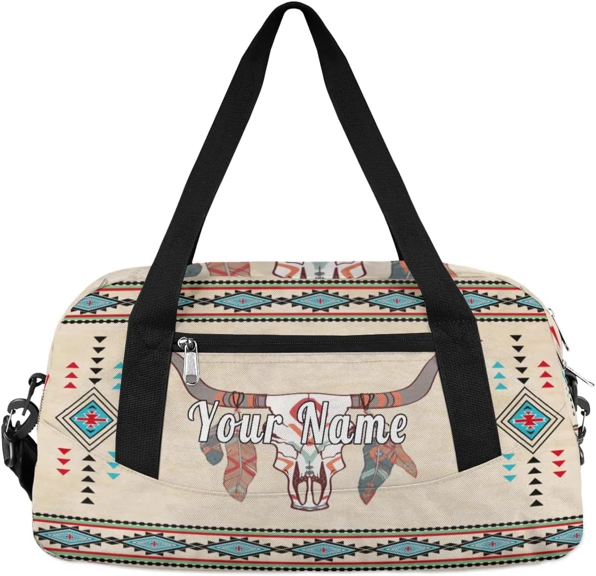 Personalized Kids Duffel Bag Ethnic Indigenous Bull Cow Feather,Custom Sport Gym Bag for Boys Girls,WWeekender Overnight Bags Travel Duffel Bag,Customized Kids Gift