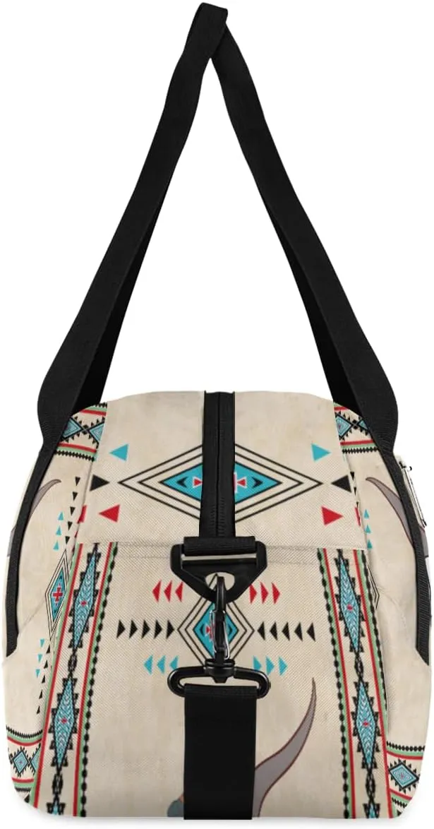 Personalized Kids Duffel Bag Ethnic Indigenous Bull Cow Feather,Custom Sport Gym Bag for Boys Girls,WWeekender Overnight Bags Travel Duffel Bag,Customized Kids Gift
