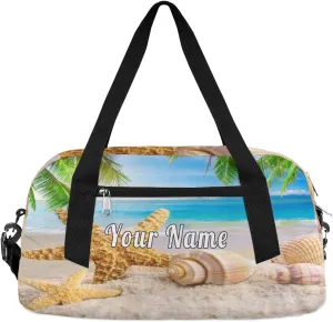 Personalized Kids Duffel Bag Exotic Beach Starfish Seashell,Custom Sport Gym Bag for Boys Girls,WWeekender Overnight Bags Travel Duffel Bag,Customized Kids Gift