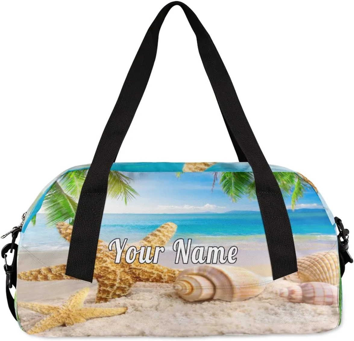 Personalized Kids Duffel Bag Exotic Beach Starfish Seashell,Custom Sport Gym Bag for Boys Girls,WWeekender Overnight Bags Travel Duffel Bag,Customized Kids Gift