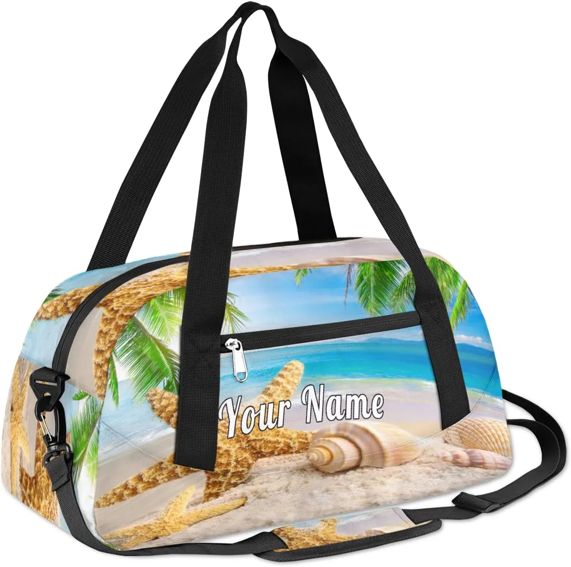 Personalized Kids Duffel Bag Exotic Beach Starfish Seashell,Custom Sport Gym Bag for Boys Girls,WWeekender Overnight Bags Travel Duffel Bag,Customized Kids Gift