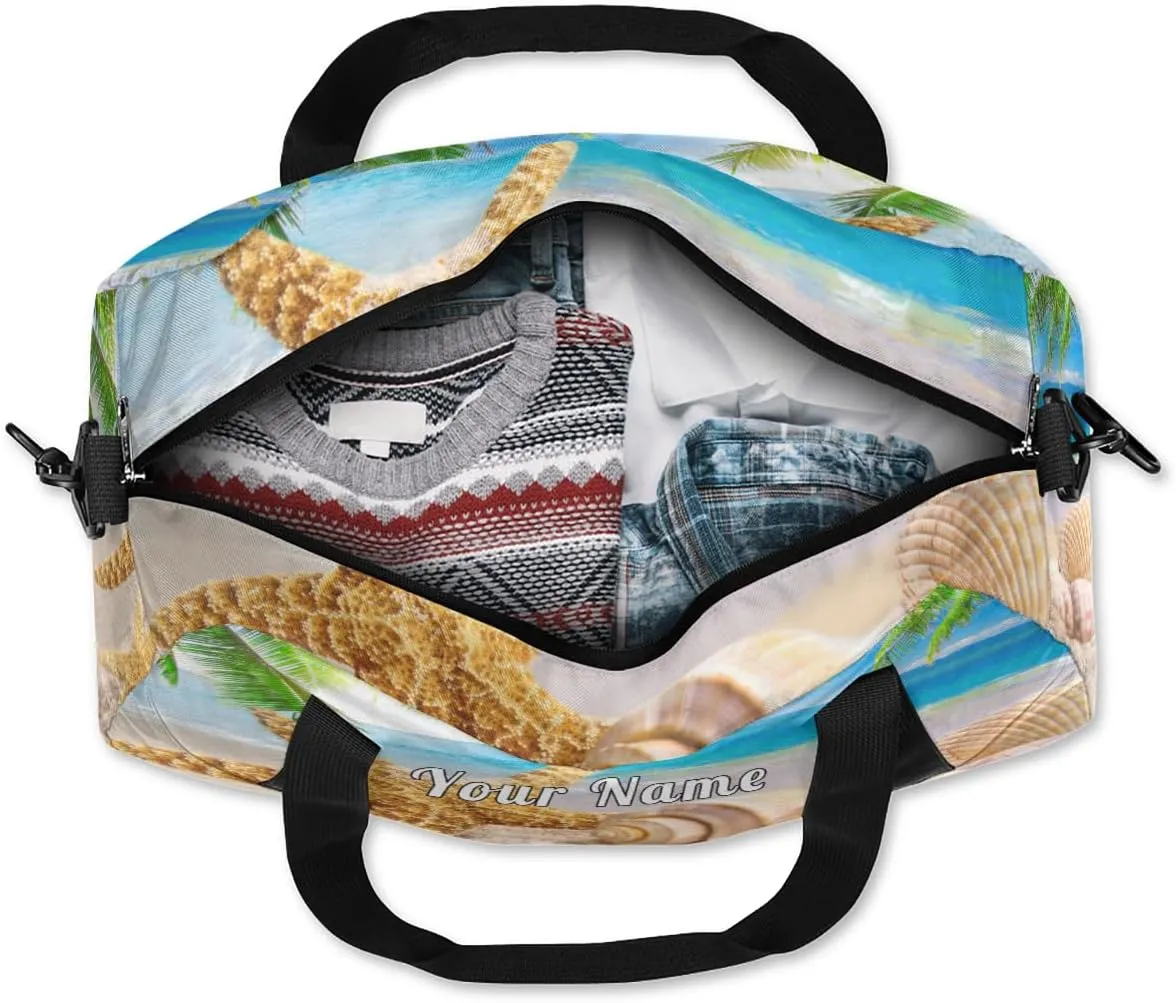 Personalized Kids Duffel Bag Exotic Beach Starfish Seashell,Custom Sport Gym Bag for Boys Girls,WWeekender Overnight Bags Travel Duffel Bag,Customized Kids Gift