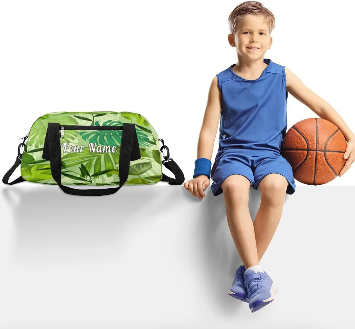 Personalized Kids Duffel Bag Exotic Tropical Palm Leaves,Custom Sport Gym Bag for Boys Girls,WWeekender Overnight Bags Travel Duffel Bag,Customized Kids Gift