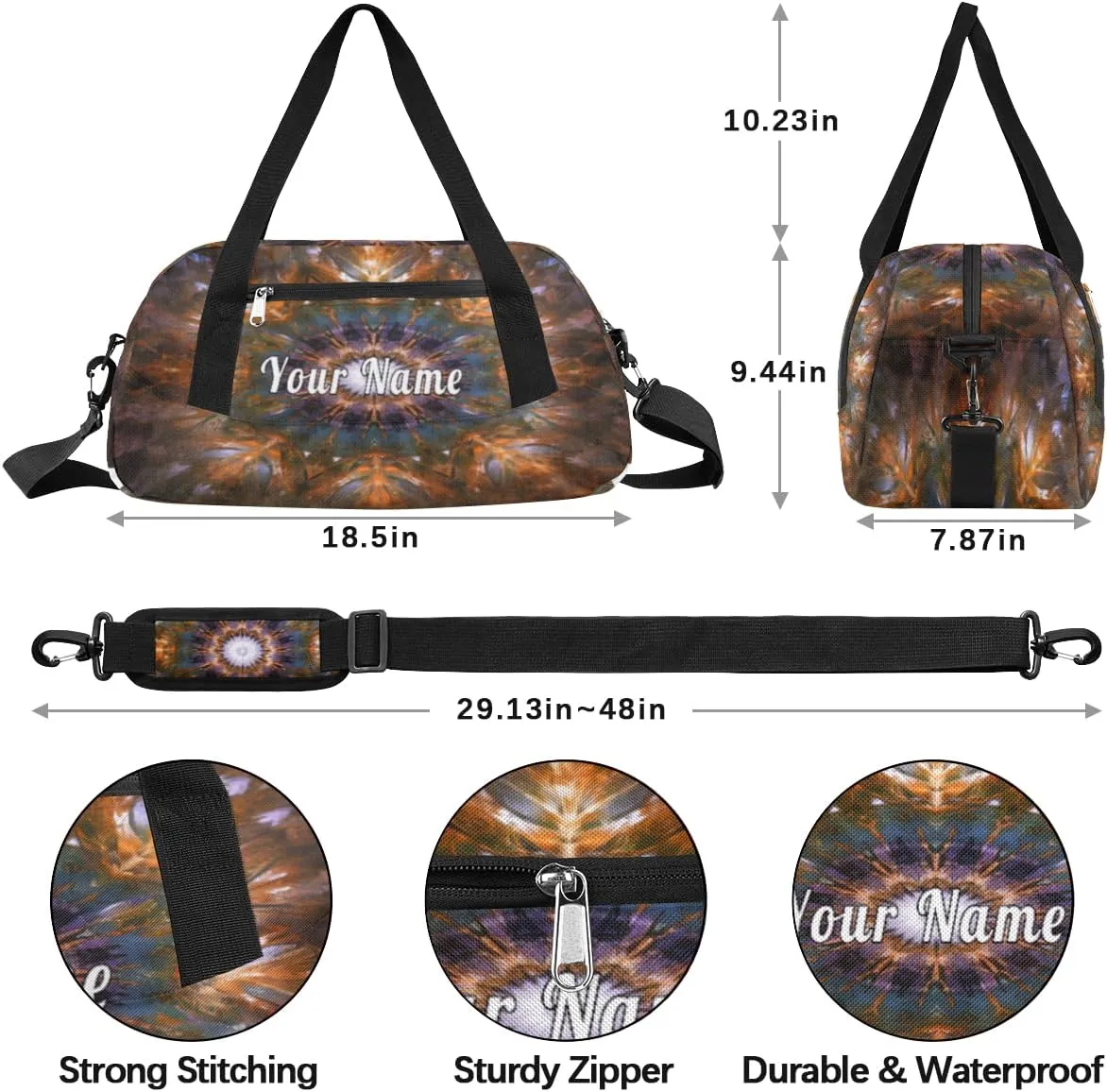 Personalized Kids Duffel Bag Mandala Feather,Custom Sport Gym Bag for Boys Girls,WWeekender Overnight Bags Travel Duffel Bag,Customized Kids Gift