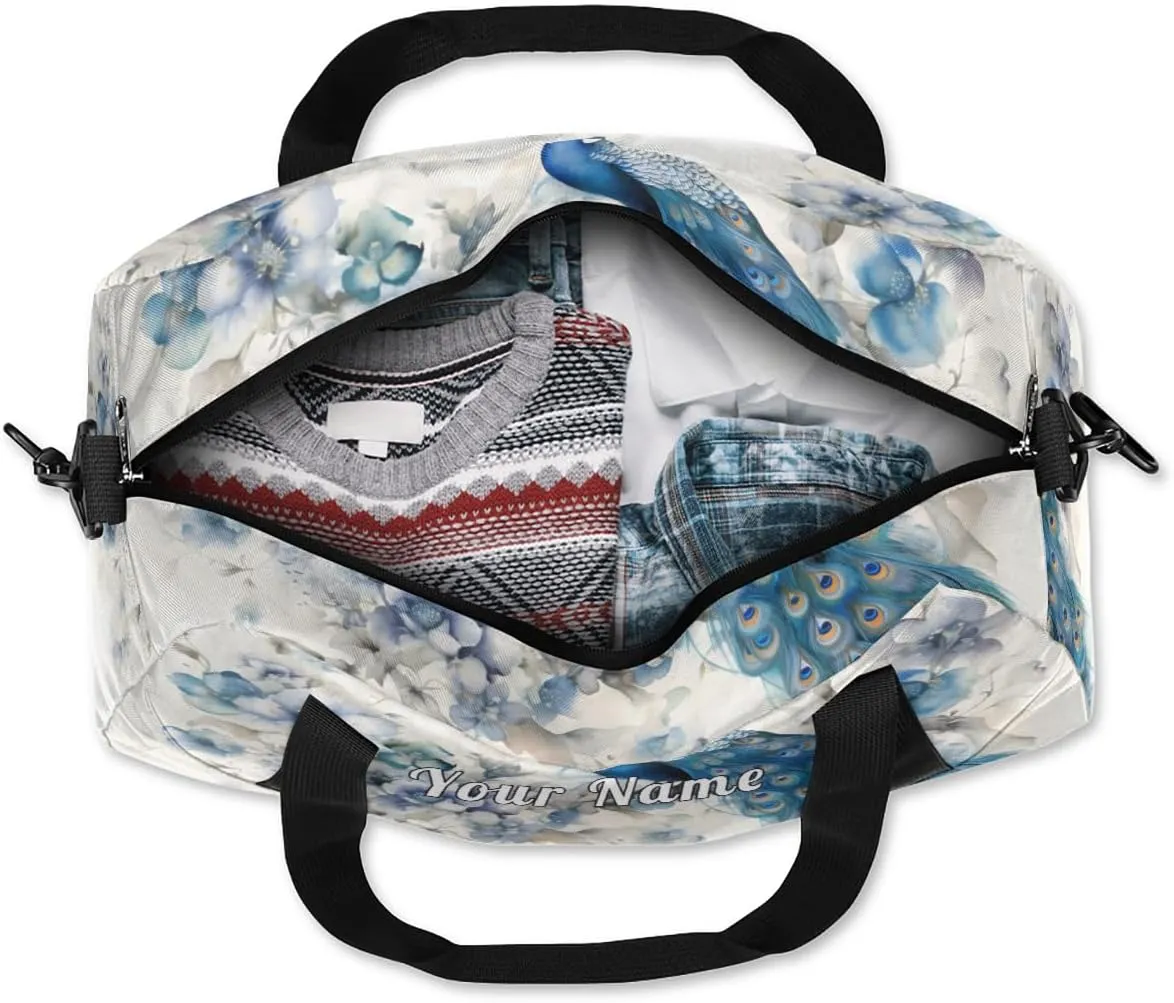 Personalized Kids Duffel Bag Peacock Feather,Custom Sport Gym Bag for Boys Girls,WWeekender Overnight Bags Travel Duffel Bag,Customized Kids Gift