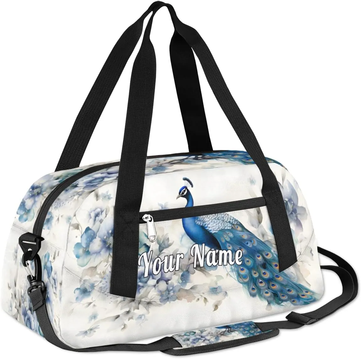 Personalized Kids Duffel Bag Peacock Feather,Custom Sport Gym Bag for Boys Girls,WWeekender Overnight Bags Travel Duffel Bag,Customized Kids Gift