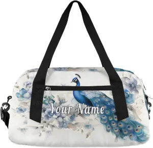 Personalized Kids Duffel Bag Peacock Feather,Custom Sport Gym Bag for Boys Girls,WWeekender Overnight Bags Travel Duffel Bag,Customized Kids Gift