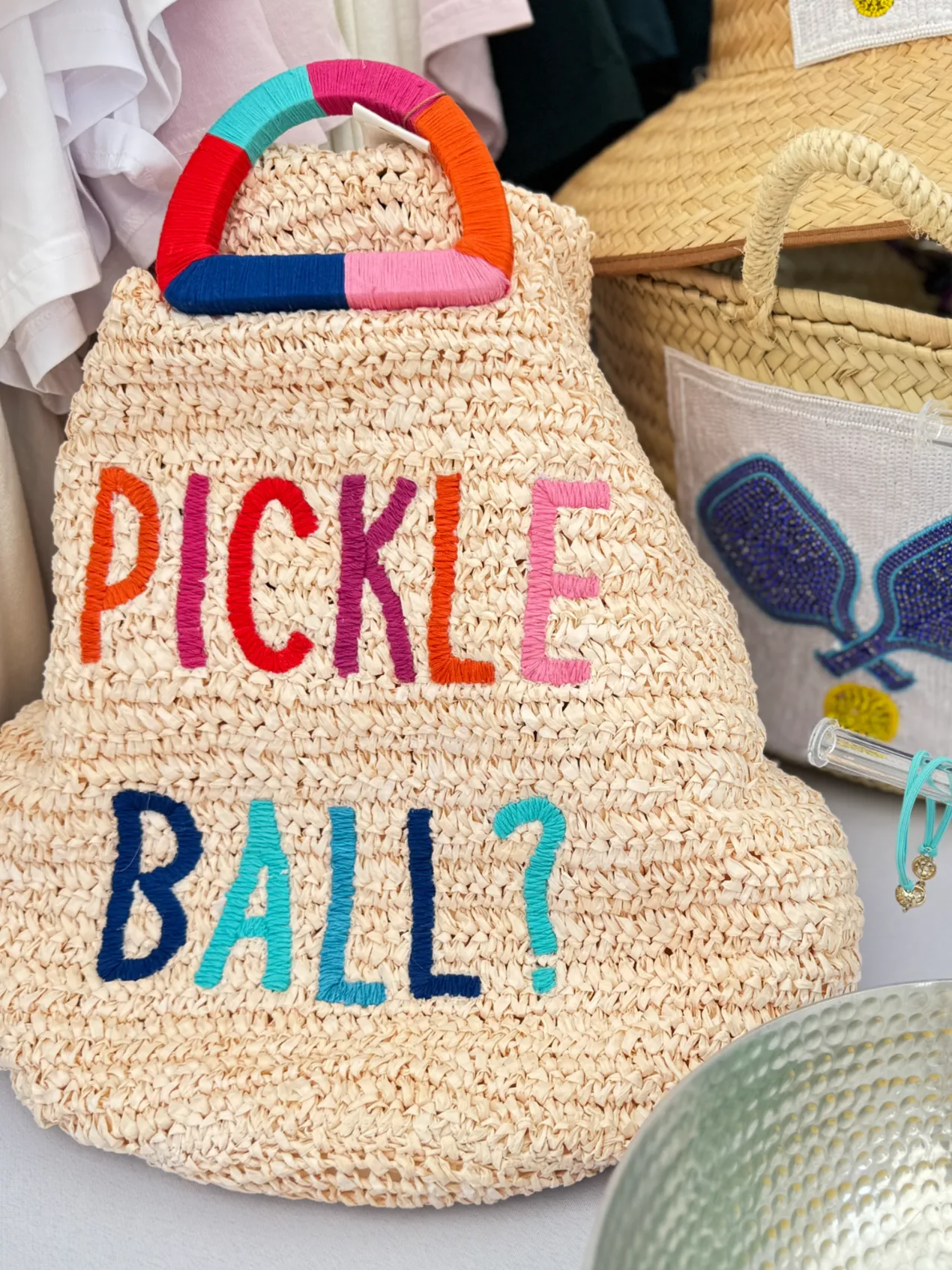 Pickleball Raffia Tote