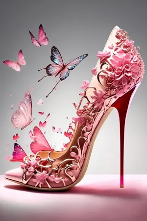 Pink Butterfly Heels Puzzles for Adults 500 Piece Wooden Jigsaw Puzzle Difficult and Cool Pink Butterfly Heels Fantasy Puzzles