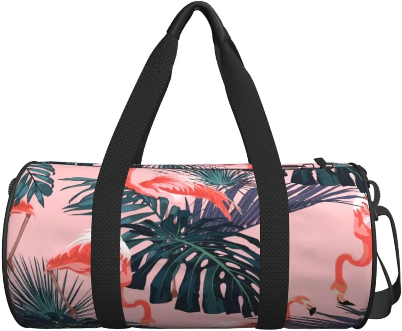 Pinks Flamingo Exotic Palm Leaves Pinks Floral Round Travel Duffel Bag Large Capacity Gym Sports Bags for Hiking Vacation Trips