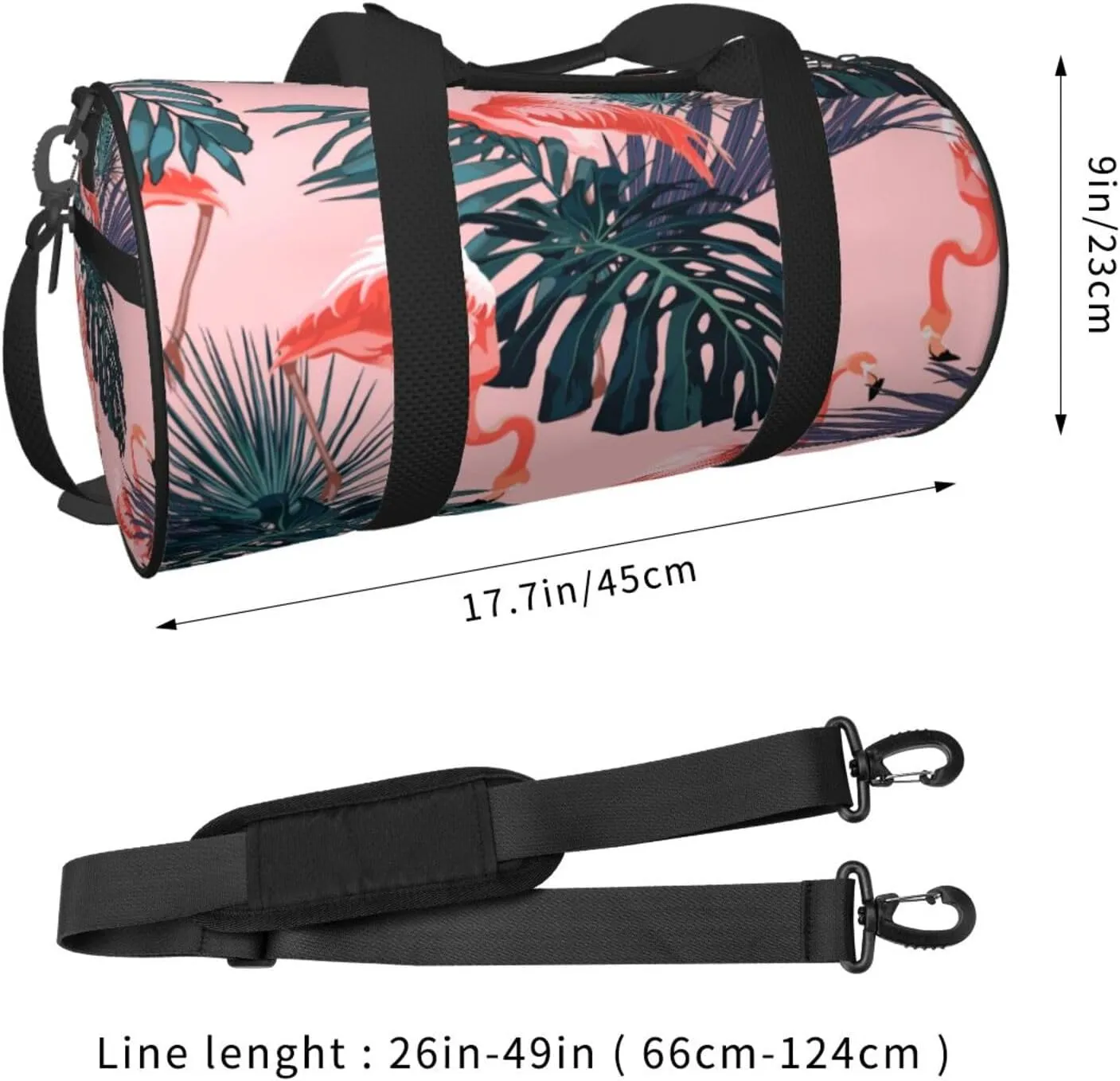 Pinks Flamingo Exotic Palm Leaves Pinks Floral Round Travel Duffel Bag Large Capacity Gym Sports Bags for Hiking Vacation Trips