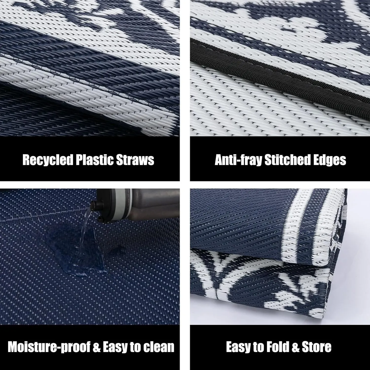 Plastic Outdoor Rug 6'x9' Waterproof Camping Carpet Outside Reversible Area Rug Blue Rugs for RV Deck Entryance Porch Picnic Balcony Beach