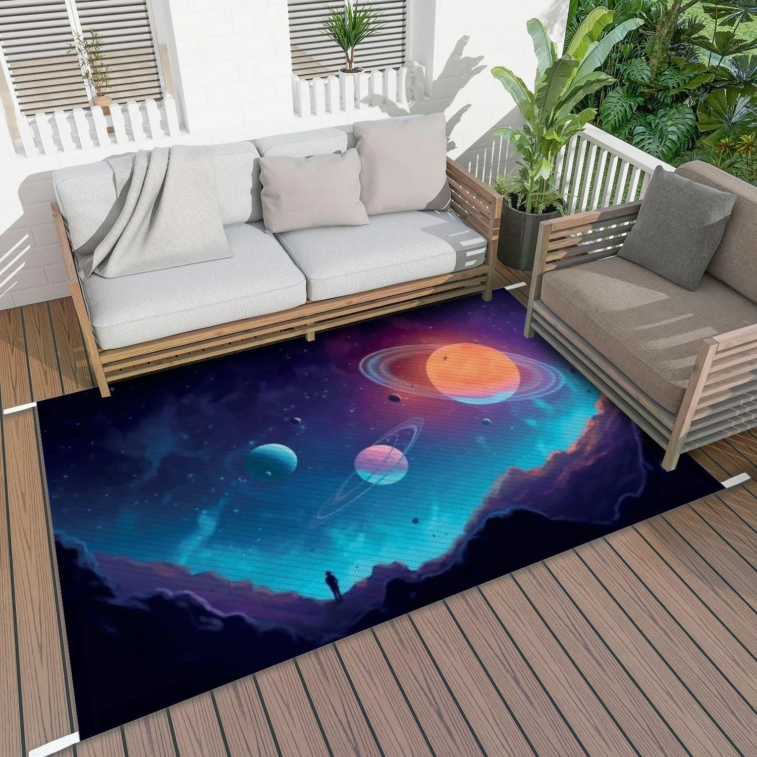 Plastic Straw Rug Outdoor Area Rug Topic Outer Space Interstellar Travels Universe Distant Galaxies Waterproof Carpet Camping Beach Picnic Rug Modern Boho Carpet Front Porch Patio Decor 4 X 6 ft